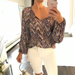 Make offer! Parker Blue, Brown & Cream Printed Peasant Blouse XS fits as Medium
